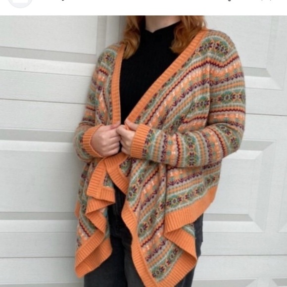 Sundance Sweater Women M Orange Multi Folkloric Open Cardigan Fair Isle Stripe - Picture 1 of 6